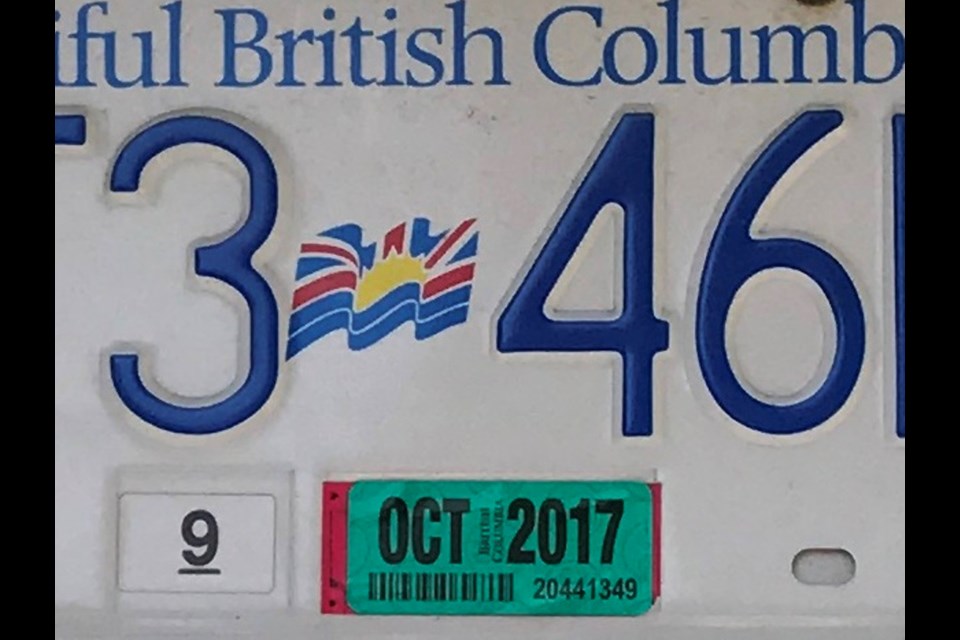 A B.C. licence plate with decal visible. FILE PHOTO