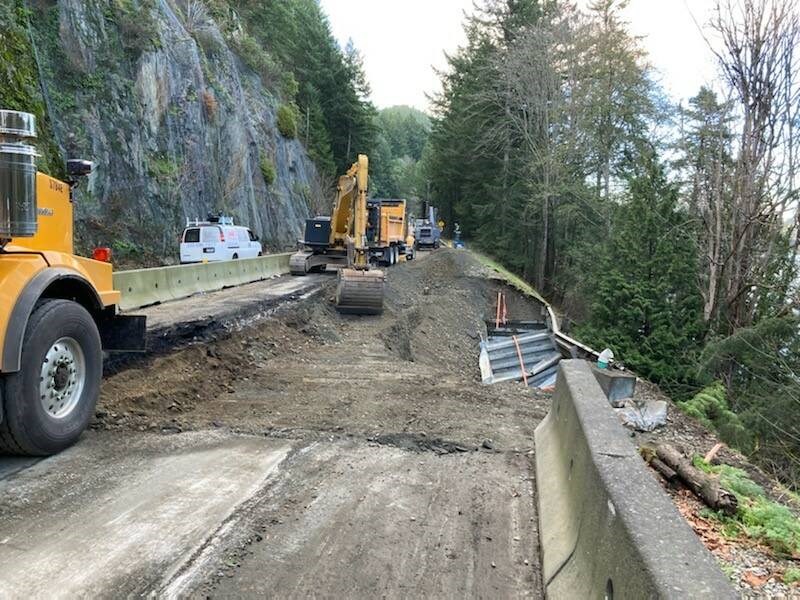 Construction crews are at work on the Malahat between West Shore Parkway and Tunnel Hill, repairing a washout caused by heavy rain and flooding. Ministry of Transportation. Nov. 16, 2021  