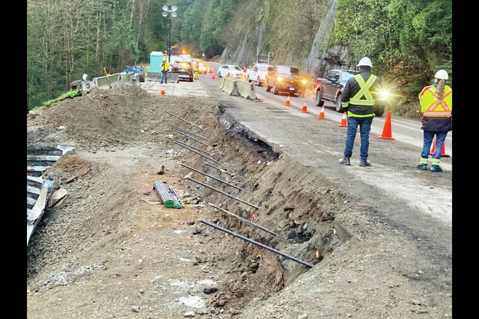 Crews work to repair a section of the Malahat damaged by heavy rain and flooding. Ministry of Transportation 