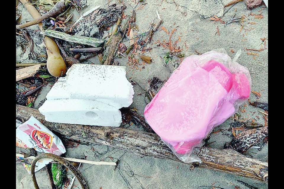 Styrofoam and other debris believed to be from the Zim Kingston container spill, has washed up on Guise Beach, northern Vancouver Island. HARVEY HUNCHITT Jr. 