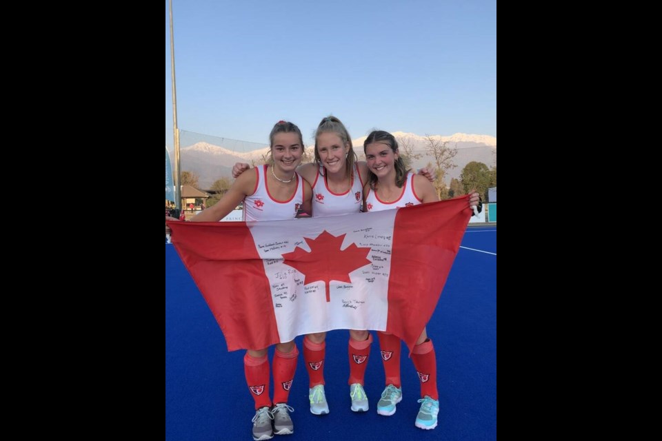 From left, Nora Struchtrup, Anna Mollenhauer and Stefanie Sajko in Chile. Canada qualified for the Junior World Cup in South Africa by winning the Americas' regional qualifying tournament in September at Santiago, Chile. 