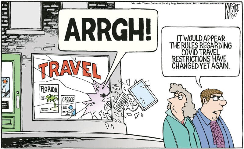 Adrian Raeside cartoon: Travel rules.   Dec. 4, 2021