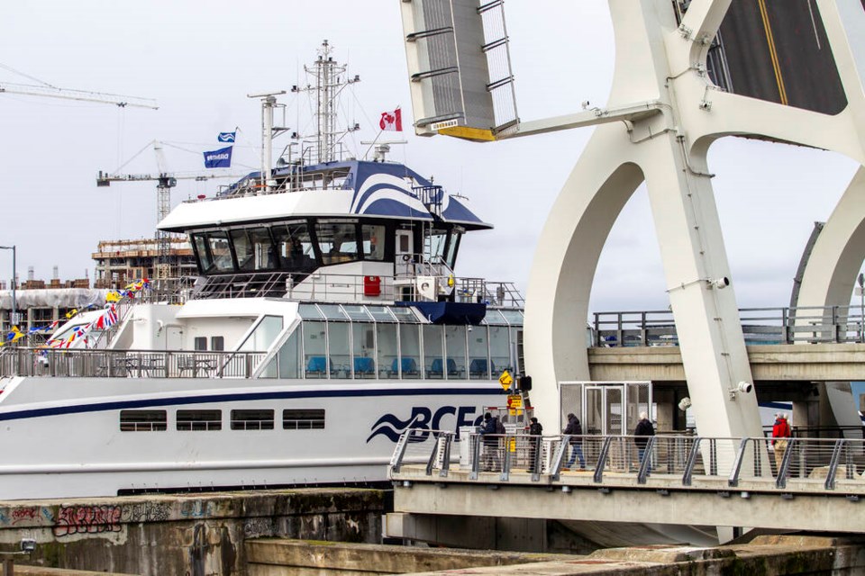 B.C. Ferries' sixth Island Class ferry passes Laurel Point on the way to Point Hope Shipyards on Tuesday. DARREN STONE, TIMES COLONIST 