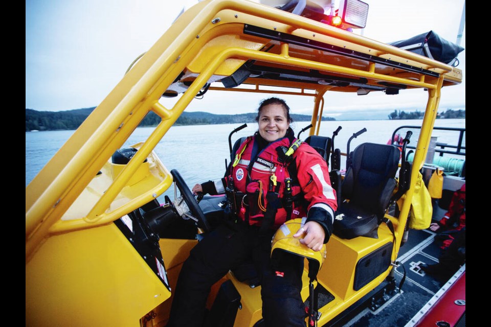 Amber Sheasgreen at RCMSAR Station 37 in Sooke. Sheasgreen has signed on with Refugee Rescue, a non-governmental organization based in Northern Ireland, which uses a rigid-hull inflatable boat to rescue refugees attempting a perilous voyage across the Mediterranean Sea to reach safety in Europe. DARREN STONE, TIMES COLONIST 