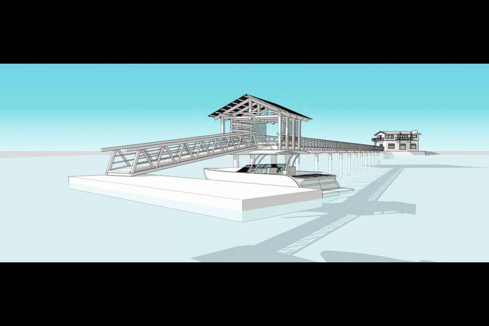 An architect's rendering of Pamela Anderson's dock plans for her property in Ladysmith. DARRYL JONAS ARCHITECT 