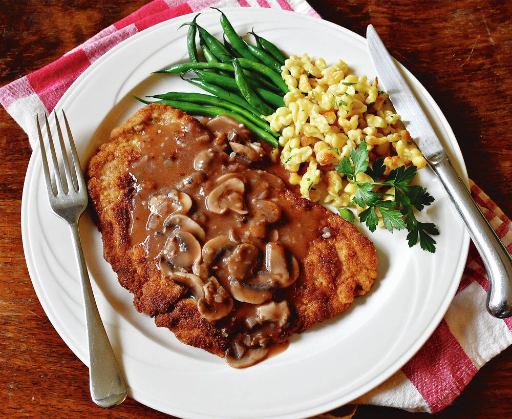 German Spaetzle with Mushroom Sauce - Jägerspätzle