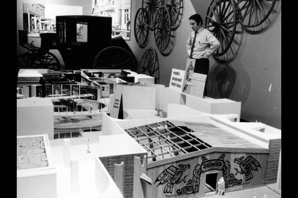 Jean Jacques Andre surveys the scale models for the First Peoples Gallery before its opening in 1978.
PHOTO COURTESY THE ANDRE FAMILY