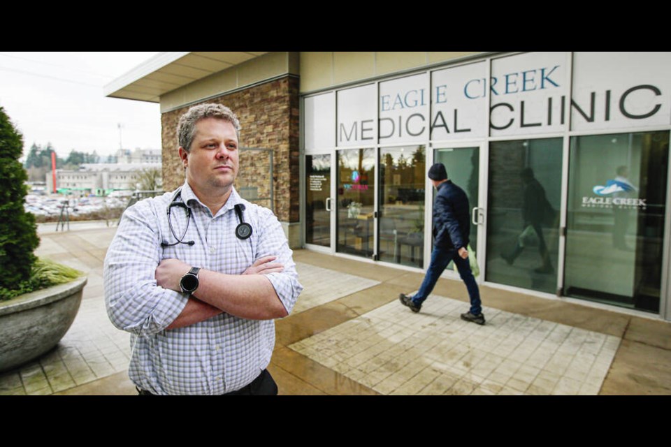 Dr. Matthew Ward is medical director of Eagle Creek Medical Clinic near Victoria General Hospital. He says the departure of two physicians is ­devastating for the clinic, which will have to temporarily close its 
walk-in clinic. ADRIAN LAM, TIMES COLONIST 