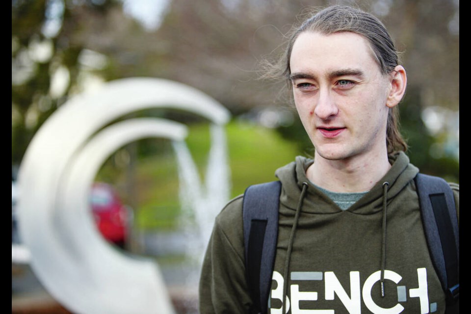 Second-year Camosun student Jason Coombs says hes glad classes are continuing in-person despite growing COVID-19 case counts. ADRIAN LAM, TIMES COLONIST 