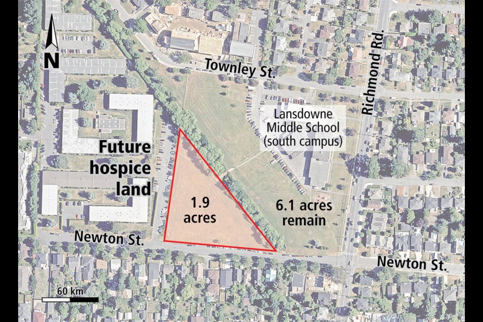 Map shows land to be sold to the Victoria Hospice Society by the Greater Victoria School District. 