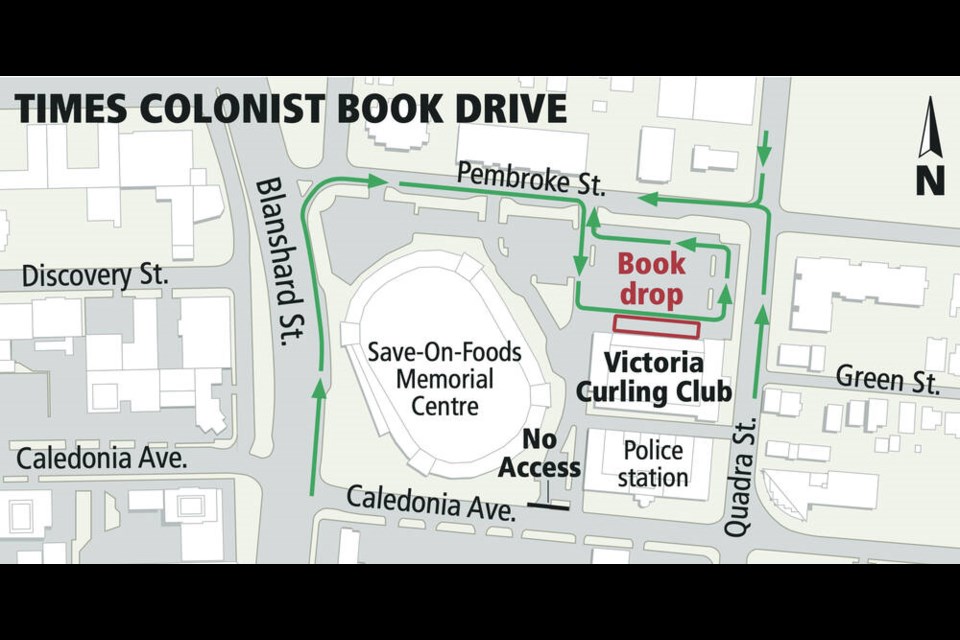 Take these routes to drop off book donations on April 30 and May 1, 9 a.m. to 3 p.m. at the Victoria Curling Club. 