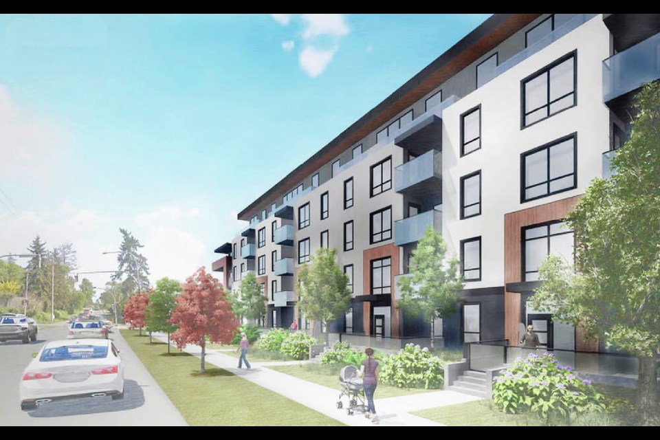 Artist's rendering of the proposed development at 3 and 5 Helmcken Rd. and 1445, 1447 and 1449 Burnside Rd. W. in View Royal. VIA TOWN OF VIEW ROYAL 