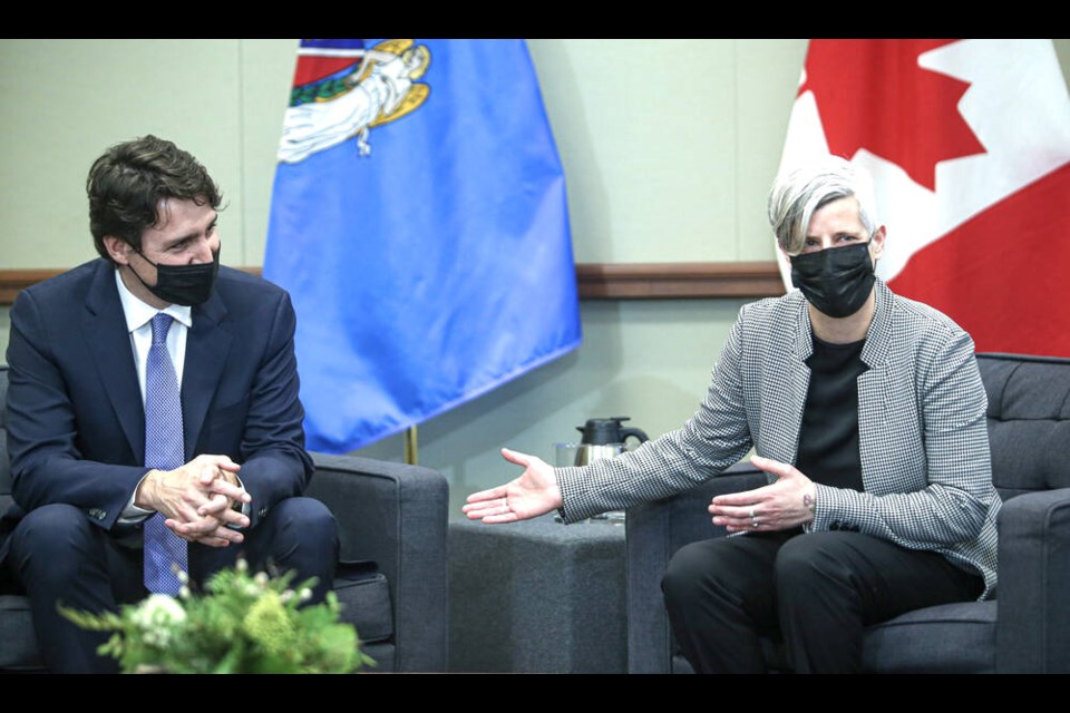 Prime Minister Justin Trudeau meets with Mayor Lisa Helps at Victoria City Hall on Monday. ADRIAN LAM, TIMES COLONIST 