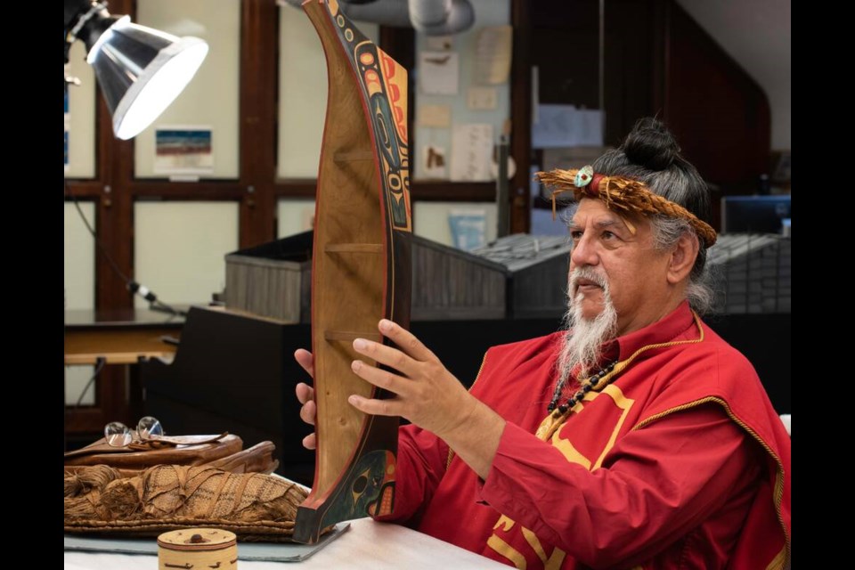 Haa'yuups, a Huupa'chesat-ḥ First Nation scholar of the Nuu-chah-nulth peoples, was co-curator on a five-year revitalization project of the American Natural History Museum's Northwest Coast Hall. Haa'yuups is calling on museums to prioritize repatriation and Indigenous leadership on cultural projects. D. FINNIN, AMERICAN NATURAL HISTORY MUSEUM 