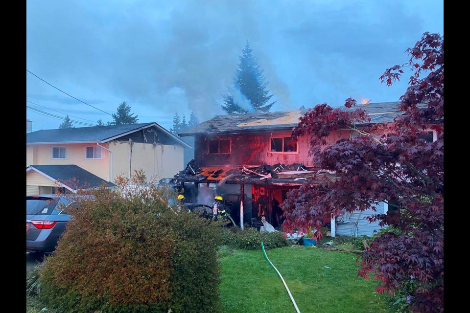 Nanaimo Fire Rescue responded to a structure fire at Doric Avenue and 2nd Street on Tuesday, May 17, 2022. NANAIMO FIRE RESCUE VIA TWITTER
