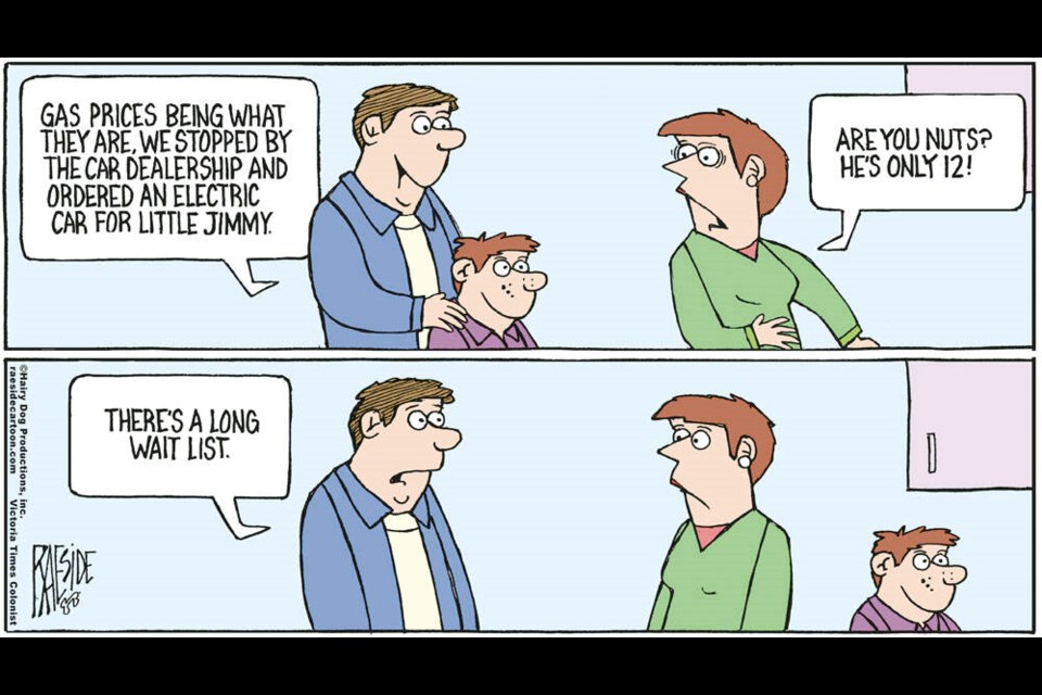 Adrian Raeside cartoon: Buying an electric car: Photo Gallery