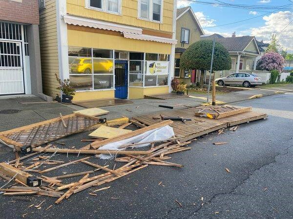 The patio at the Breakfast Nook on Selby Street in Nanaimo was destroyed overnight Tuesday. Credit: Facebook