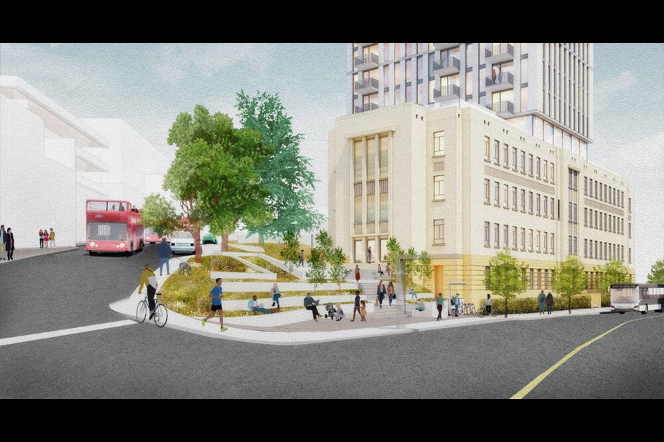 Artists rendering of a 77-room hotel and 102-unit residential tower proposed for downtowns B.C. Power Commission site. Courtesy Reliance Properties 