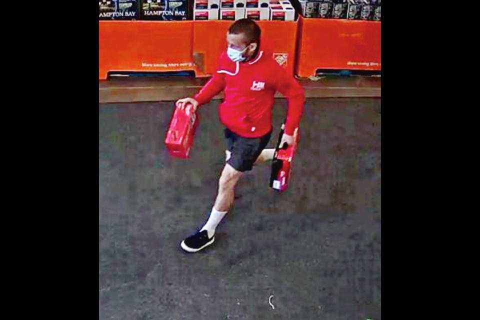 A suspect in the theft of tools from Home Depot is caught on surveillance video. VIA NANAIMO RCMP 