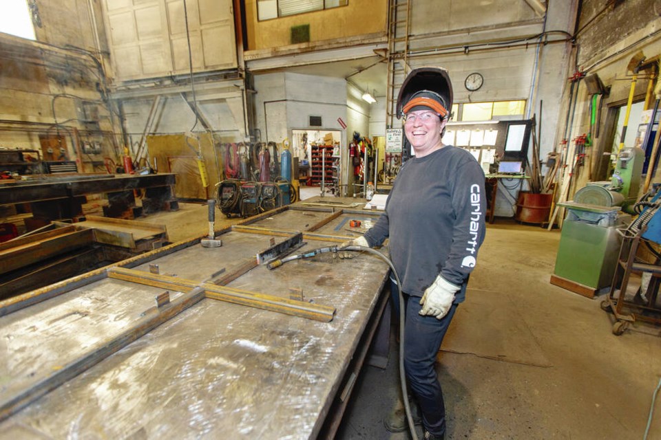 Fabricator Kyla McCormick at Point Hope Maritime Ltd in Victoria.   DARREN STONE, TIMES COLONIST