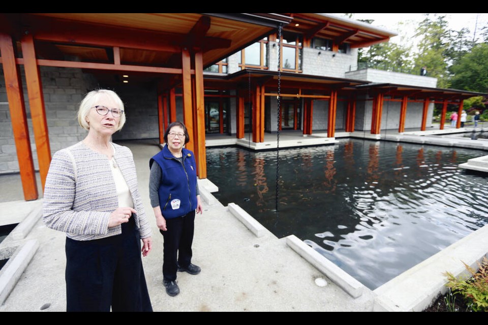 Esquimalt Mayor Barb Desjardins and Coun. Lynda Hundleby give a tour of the new Gorge Park Pavilion on Thursday.  ADRIAN LAM, TIMES COLONIST 