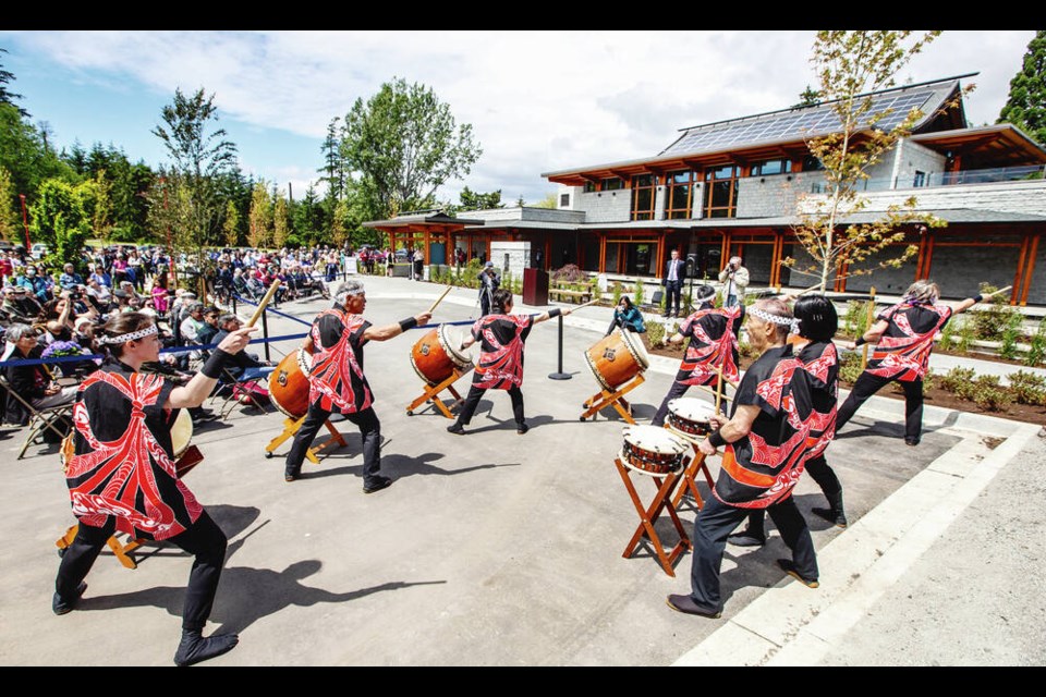 Uminari Taiko, an Island-based taiko ensemble who promote the art of Japanese drumming, perform at the grand opening of the Gorge Park Pavilion in Esquimalt, on Saturday.	DARREN STONE, TIMES COLONIST 