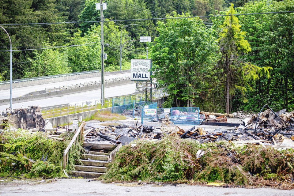The vacant Pioneer Square Mall in Mill Bay collapsed in a fire last week. A master-planned community of up to 1,000 homes is planned for the property and surrounding 150 acres. DARREN STONE, TIMES COLONIST 