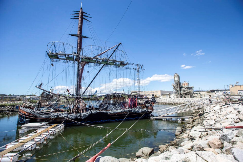 Caravan Stage Company Virtual Rogues tall ship set docked at Rock Bay inlet in Victoria.  DARREN STONE, TIMES COLONIST 