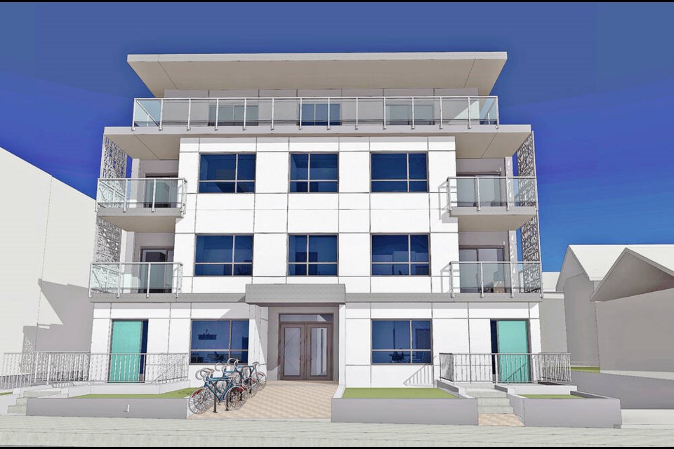 Artist's rendering of a proposed 18-unit apartment complex at 515 and 519 Rithet St. in James Bay. BIRLIGA AND CRESPO ARCHITECTURE 