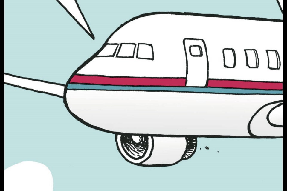 Adrian Raeside cartoon: Flying to Pearson airport.   July 5, 2022