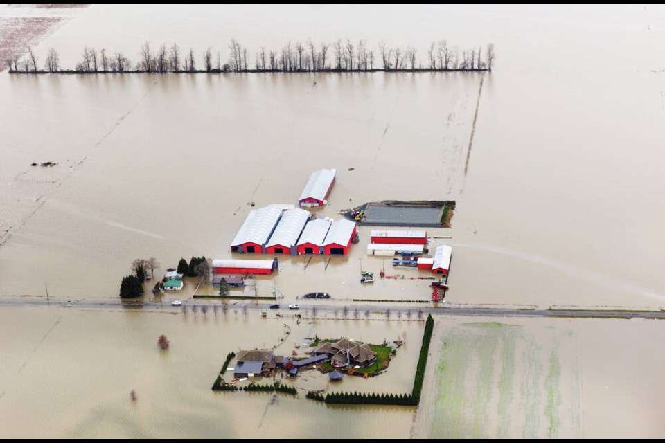 Last November's floods in B.C. are a case study of how primarily relying on built solutions to contain water will be limited or increasingly expensive in the era of climate change, says author Erica Gies. Photo shows flooding in Abbotsford, Nov. 22, 2021. GOVERNMENT OF B.C. 