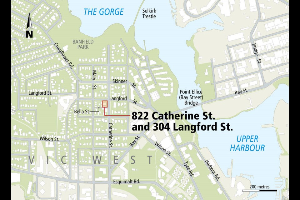 Map: Proposed development at 822 Catherine St. and 304 Langford St. in Vic West. 