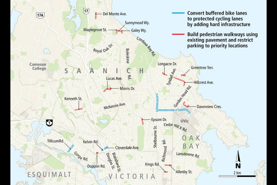 Map: Pedestrian and bicycling projects in Saanich 