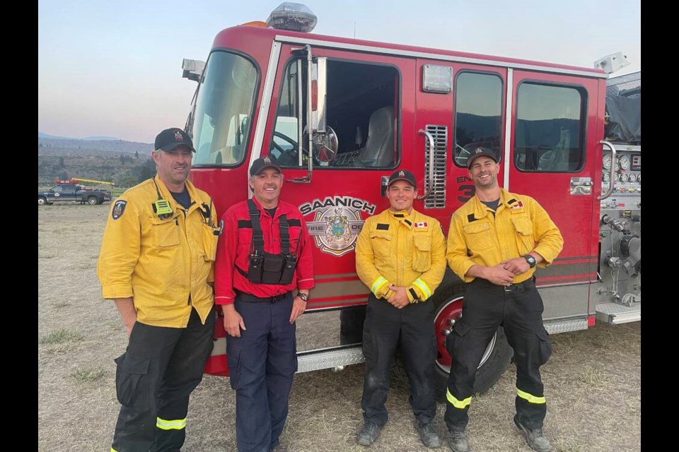Saanich firefighters Cory Hanley, left, Craig Ford, Zay Hamilton and Clayton Pilon. COURTESY CRAIG FORD