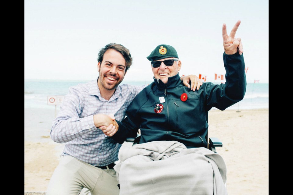 Eric Brunt with the late veteran Frank Krepps at Bernières-sur-Mer, France in June 2019, during the 75th anniversary of D-Day. VIA ERIC BRUNT 