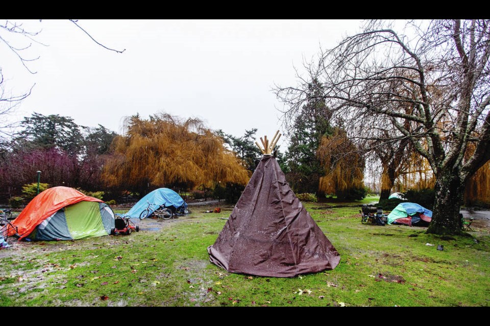 In December 2020, people were living in these tents in Beacon Hill Park near the children's farm. DARREN STONE, TIMES COLONIST 