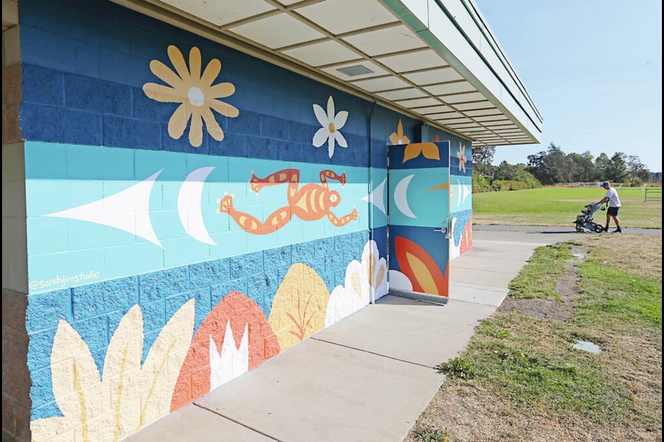 A mural at Beckwith Park painted by  W̱SÁNEĆ artist Sarah Jim. ADRIAN LAM, TIMES COLONIST