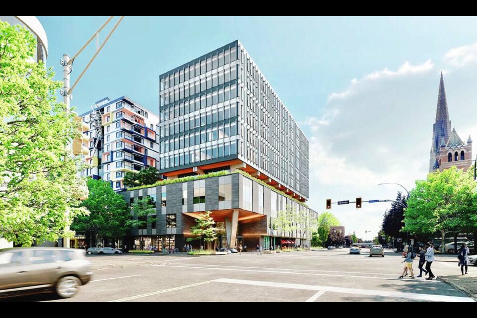 An artist's rendering of what the 10-storey office building at 
Blanshard and Yates will look like. VIA JAWL PROPERTIES 