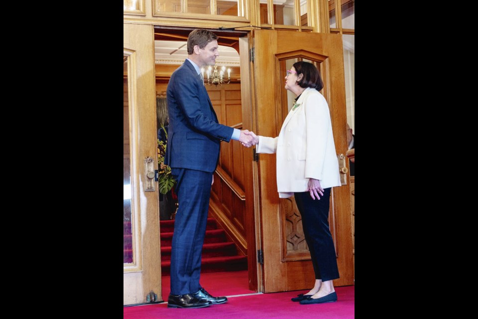 David Eby talks to Lt.-Gov. Janet Austin at Government House on Wednesday. DARREN STONE, TIMES COLONIST 