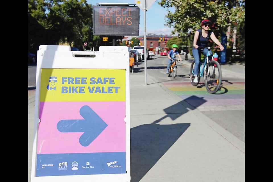 The bike valet pilot project at Centennial Square near Victoria City Hall is set to wrap up on Nov. 6. ADRIAN LAM, TIMES COLONIST 