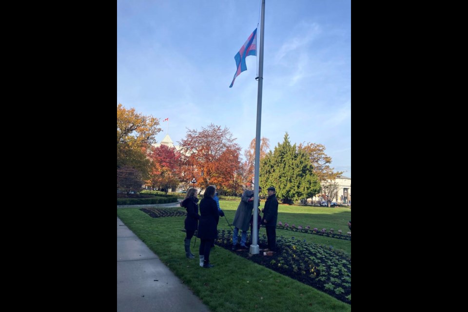The transgender flag was raised at the B.C. legislature to mark Transgender Day of Remembrance on Sunday, Nov. 20, 2022. GOVERNMENT OF B.C.