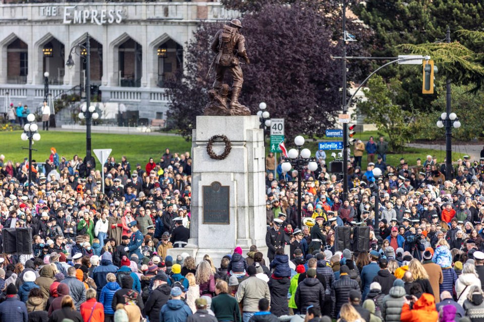 Remembrance Day ceremony at the B.C. legislature on Friday. DARREN STONE, TIMES COLONIST 
