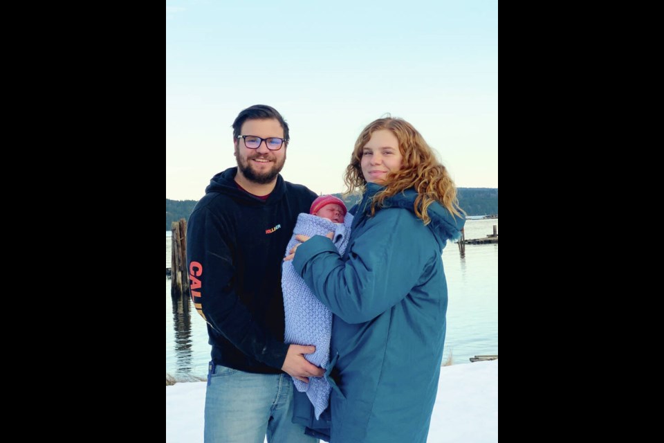 Thom Flegel, fiancée Grace McMahon and baby Poppy Jane Phoenix Flegel. VIA THOM FLEGEL 