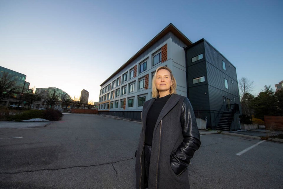 Danya Fast, research scientist at the B.C. Centre on Substance Use and an assistant professor in the department of medicine at UBC, with modular housing in Vancouver. FRANCIS GEORGIAN, PNG 