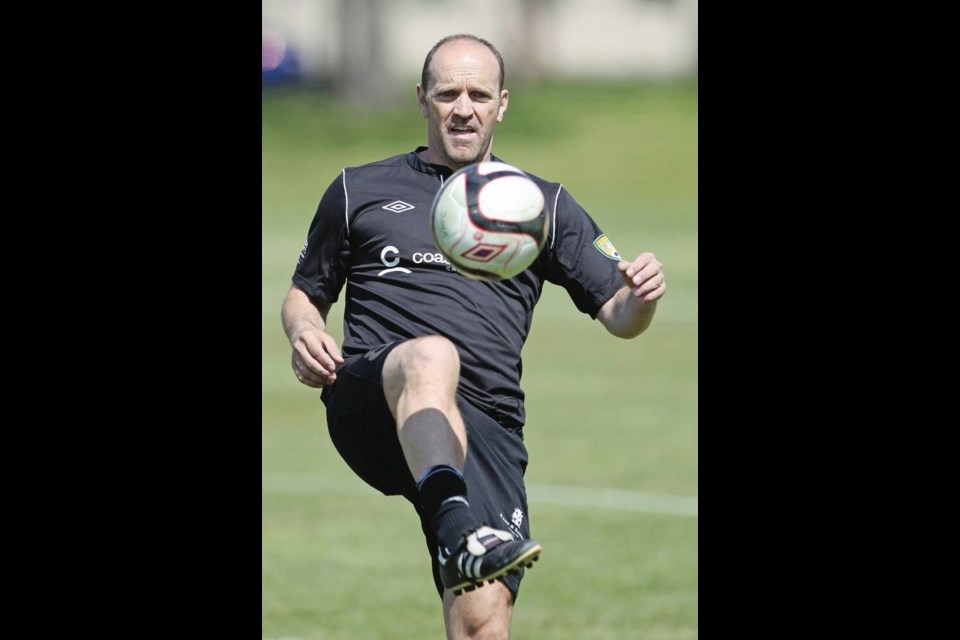 Simon Keith in 2012, practising with the Victoria Highlanders soccer team.   BRUCE STOTESBURY, TIMES COLONIST