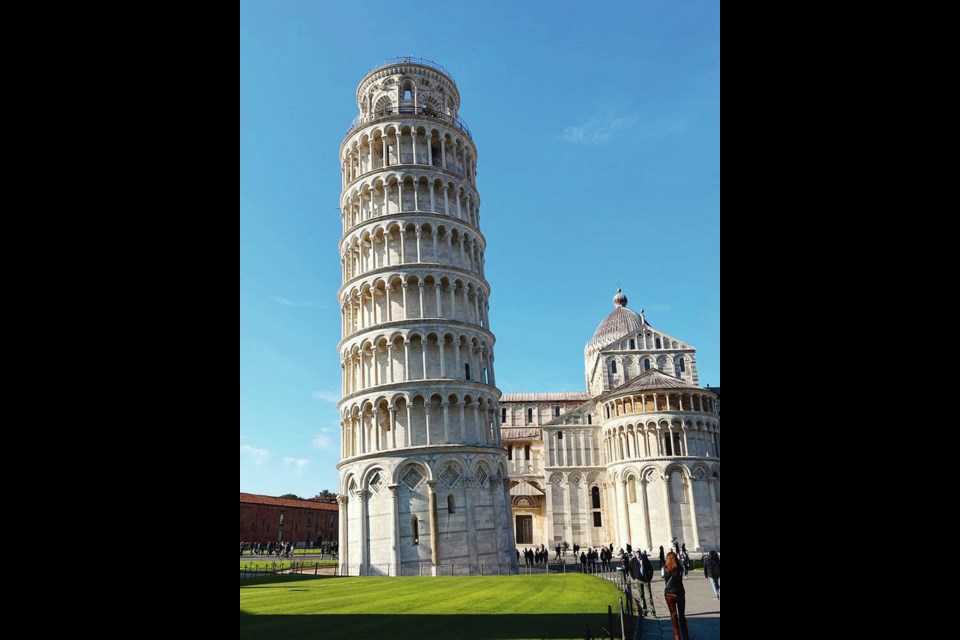 The Leaning tower of Pisa isn't the only building that tilts at the Square of Miracles in Tuscany. The Pisa Cathedral and the round-shaped Pisa Bapistery also lean quite a bit, due to the spongy ground at the site. KIM PEMBERTON 
