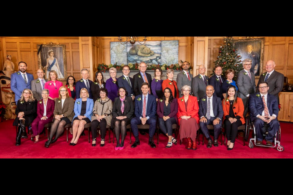 New B.C. cabinet with Premier David Eby and Lt.-Gov. Janet Austin at Government House. DARREN STONE, TIMES COLONIST 