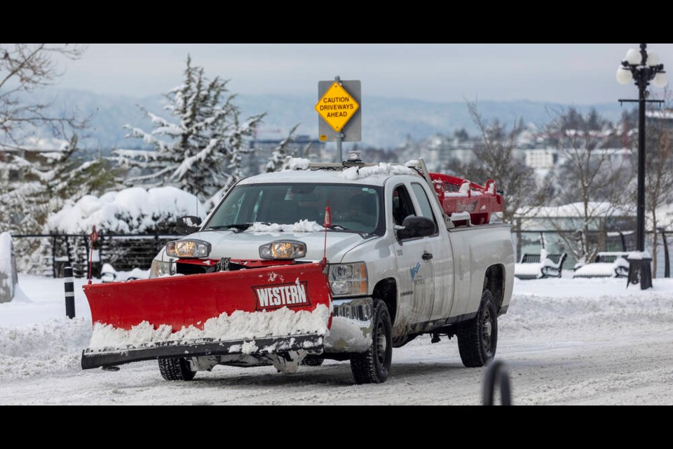 City of Victoria snow plow on Government Street in the aftermath of the snowstorm. DARREN STONE, TIMES COLONIST 