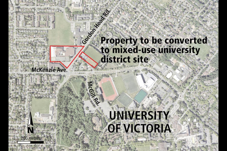 Property to be converted to mixed-use university district site. 