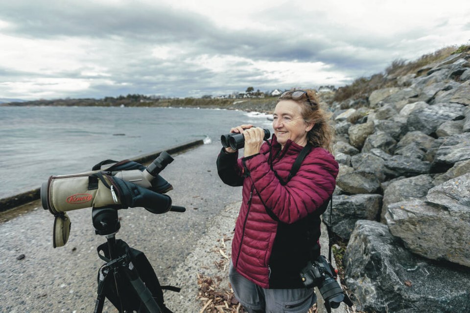Bird expert Ann Nightingale, at Clover Point, says a lot of birds migrate through Greater ­Victoria and they need protection. DARREN STONE, TIMES COLONIST  